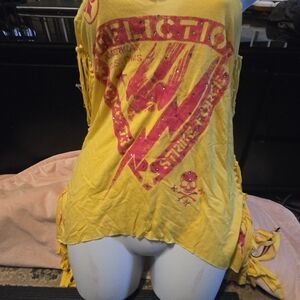 Affliction Women's Yellow and Pink Graphic Tee